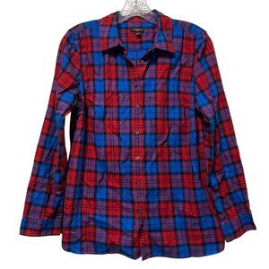Talbots Plaid Button Front Top Red Blue Medium Petite